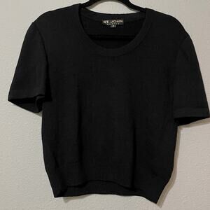 ST. John Black Santana Knit Short Sleeve Crew Neck Sweater Womens M Fall Casual